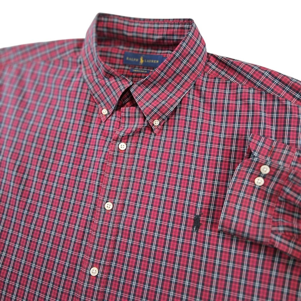 Polo Ralph Lauren Button Shirt 18 34-35 Red Plaid Stretch Poplin Lightweight